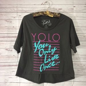 YOLO Gray Cropped Graphic Tee Womens Juniors XL